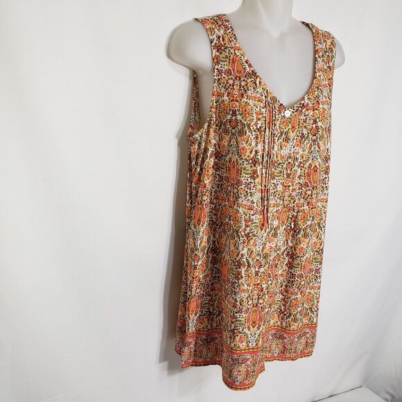 J. Jill Womens Tunic Tank Top Size XS Orange Floral Print Button Up Sleeveless - Picture 5 of 11